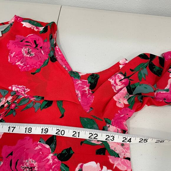 BELLE SKY Red Floral Cold Shoulder Long Bell Sleeve Loose Boho Blouse Top XXL - Picture 10 of 11